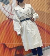 A132纯色翻领双排扣系腰带修身秋季新韩版百搭外套长款女风衣
