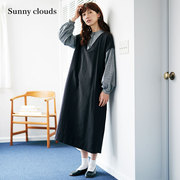 sunnycloudsshuttlenotes日本面料，女式纯棉假两件连衣裙