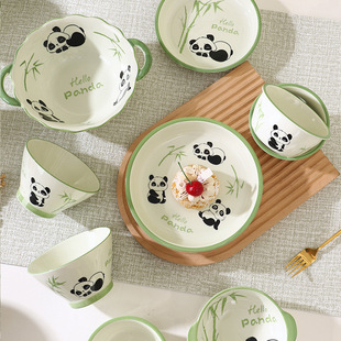 熊猫花花果奈陶瓷，餐具可爱ins卡通饭碗，儿童家用创意盘子套装
