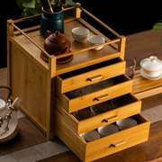 茶柜置物架功夫茶具配件收纳盒竹制多功能茶道茶杯桌上茶叶收