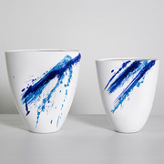 帝赛安家饰小众个性艺术感蓝色，挥洒泼墨磨砂哑白色陶瓷器皿装饰品