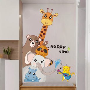 卡通动物长颈鹿墙贴画宝宝，儿童房间墙面，装饰贴纸卧室门贴墙纸自粘