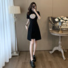 黑色新中式级感刺绣短袖连衣裙女夏季显瘦独特超好看赫本风裙子