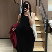 黑色连衣裙女高腰修身2023秋季韩版中长款垂感气质裙