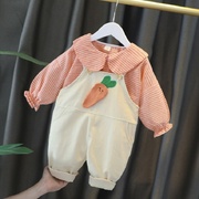 童装女童秋天衣服0-4岁女宝宝秋装背带裤套装外出婴儿洋气两件套3