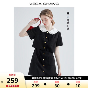 vegachang法式黑色连衣裙女夏季高级感小个子收腰显瘦赫本风裙子