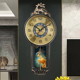 新中式钟表挂钟客厅装饰静音挂壁钟餐厅高档石英钟轻奢带日历挂表