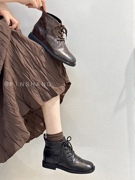 夏梦2995-3欧货短靴女时尚英伦风复古系带平跟真皮方头马丁靴