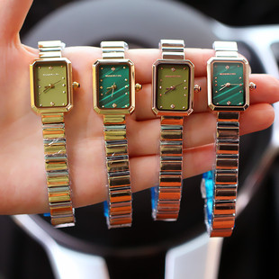 时装表时尚女士手表，指针式长方形小巧钢带石英，防水腕表小众款