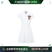 香港直邮moschino莫斯奇诺女士连衣裙白色棉质短袖，小熊印花时尚