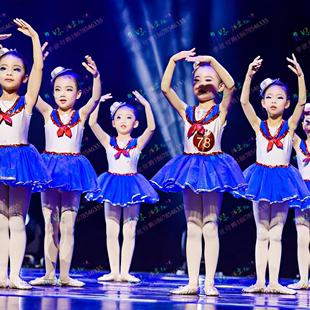 六一儿童舞蹈纱裙幼儿园，海军小可爱演出服女童，现代舞台连衣表演服