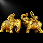 一家三口象黄铜福禄招财进宝大象摆件一对太平吉象客厅装饰吉祥物