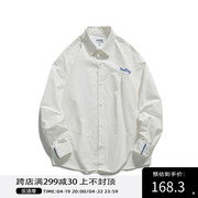 鹿森斜线拼折基础衬衫，翻领质感白色衬衫，长袖纯棉字母打底衫