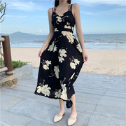 露背沙滩裙海边度假超仙女雪纺吊带连衣裙夏季泰国巴厘岛长裙