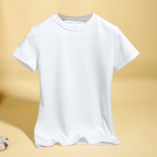 半高领短袖t恤女体桖2024修身纯白色棉黄色打底衫，小圆领口t恤
