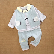 0一1岁男宝宝春装6个月12女婴儿衣服，3纯棉季分体(季分体)秋款马甲三件套装