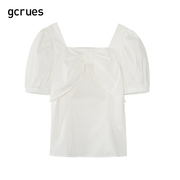 gcrues很仙的上衣短袖2024蝴蝶结衬衫女夏泡泡袖衬衣清纯甜美