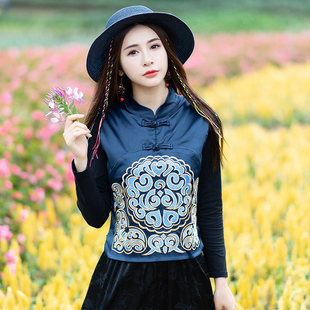 民族风短外套女2022春秋，冬季中式复古刺绣，绸缎马甲中国风女装