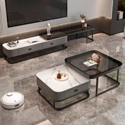 岩板茶几客厅家用轻奢现代简约方形，玻璃小户型茶几桌电视柜