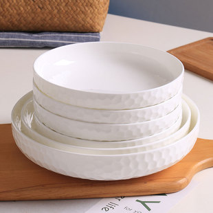 景德镇纯白家用简约创意骨瓷菜盘餐盘，深盘圆形菜盘子碟子陶瓷汤盘