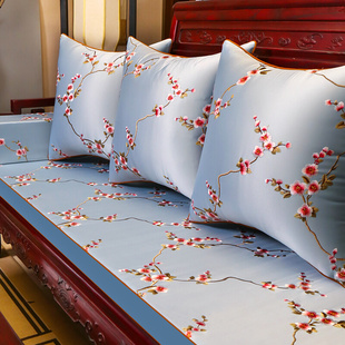 中式红木沙发坐垫刺绣花罗汉床，五件套实木家具，坐垫四季通用可定制