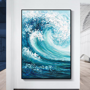 油画手绘油画现代简约厚肌理立体风景装饰画海洋之歌玄关过道壁画