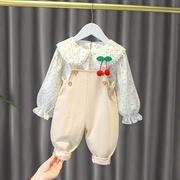 一岁女童秋装女宝宝背带，套装洋气婴儿童装，小女孩春秋季衣服两件套