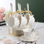 骨瓷咖啡杯套装欧式金边创意陶瓷杯带碟带勺茶杯，茶具礼盒套具