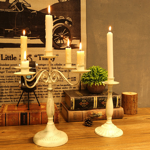 欧式复古铁艺中古烛台摆件，家用法式浪漫烛光烛灯道具高级蜡烛台座