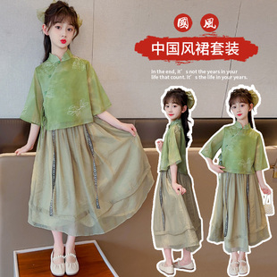 汉服女童夏季套装，2024洋气儿童民族风，裙子两件套女孩超仙古装