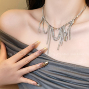 欧美夸张时尚流苏钛钢项链女小众，设计感气质，锁骨链日常百搭脖颈链
