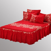 结婚庆大红色单件床裙床笠夏季床罩床单1.5m1.8m2米三四件套