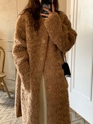 韩版宽松慵懒保暖中长款圈圈羊羔毛皮毛一体复合大衣外套