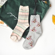 日本袜子秋冬民族风日系，可爱纯棉短袜，女袜小鹿袜2双装