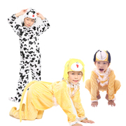 儿童动物卡通黑白色斑点，狗舞蹈演出服黄色小狗，亲子表演服套装帽子