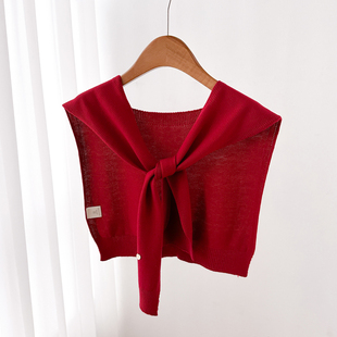 针织小披肩外搭肩女大红色，春秋夏季衬衫毛衣，空调护颈围脖子薄围巾
