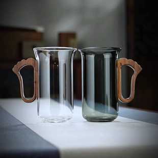 玻璃杯耐高温家用水杯带木把手工创意高级感茶杯泡绿茶高颜值杯子