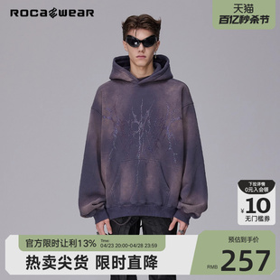 Rocawear美式潮牌重工水洗加绒连帽卫衣宽松休闲保暖外套男女同款