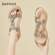 达芙妮坡跟凉鞋女夏季外穿2023厚底水钻花朵波西米亚高跟女鞋