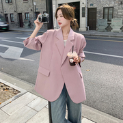 芭比粉色小西装外套，女春秋2023年炸街高级设计感韩系小众西服