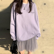 奶紫色卫衣慵懒风设计感字母，印花下衣失踪oversize高级淡紫色上衣
