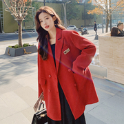 红色西装外套女2023春系韩系气质，复古高级感休闲百搭通勤西服