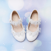 春秋季圆头儿童舒适单鞋白色蝴蝶水钻公主仙女童魔术贴礼仪舞蹈鞋