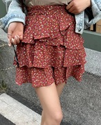 韩国东大门春季高腰时尚，复古气质碎花裙显瘦蛋糕，短裙半身裙女