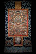 藏传牛皮唐卡天然矿物颜料手工彩绘扎基拉姆佛像堂挂居家装饰品
