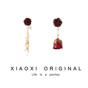 XIAO XI 原创复古手工玫瑰花耳钉珍珠蝴蝶流苏不对称网红潮款耳环