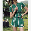 休闲运动短裤套装女夏季小个子绿色显瘦减龄小个子时尚休闲两件套