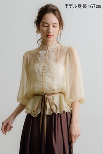 cuty定制日系法式超美蕾丝，花边绑带中袖女雪纺衬衫上衣labe