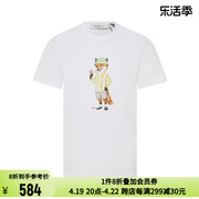 maisonkitsune夏季男士白色纯棉卡通，印花简约圆领正肩短袖t恤