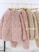三层珊瑚绒夹棉睡衣女冬季加绒加厚套装冬天女士保暖家居服可外穿